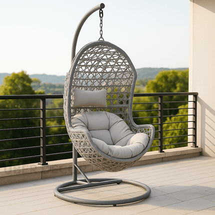 NestLoom Cocoon Swing Chair – Sculpted Modern Comfort | Boho Urban Design | Scandinavian Inspired | Balcony & Living Room Swing Chair for Gardens, Patios, Studies & Terraces