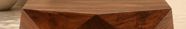 Liffey Wabi-Sabi Modern Japandi Coffee Table – Sculptural Geometric Polygonal Wooden Center Table for Living Room