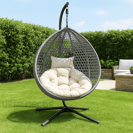 LeafShell Cocoon Swing Chair – Contemporary Outdoor Comfort | Mid-Century Boho Design | European Inspired | Patio & Living Room Swing Chair for Gardens, Balconies, Studies & Terraces