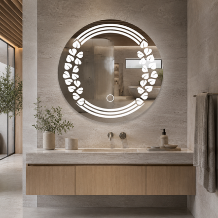 Folira round led mirror- 3-colour frontlit or backlit touch button led frameless bathroom vanity mirror