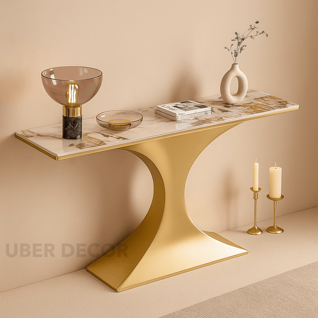 Serapha Console Table – Nordic Modern Metal Base Console with Marble Top for Luxury Hallways & Living Spaces - Uber Decor