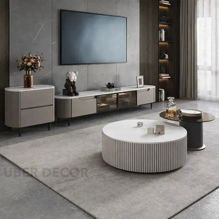 Tiber Oro Italian Luxury Round Coffee Table Tempered Glass Top High Gloss Finish Minimalist Centerpiece for Lounge and Living Suites