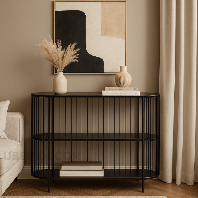 Midnight Ravel Console Table – Sculptural Mid-Century Modern Display Console for Living Room or Hallway