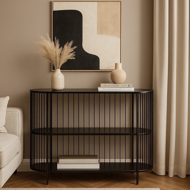 Midnight Ravel Console Table – Sculptural Mid-Century Modern Display Console for Living Room or Hallway