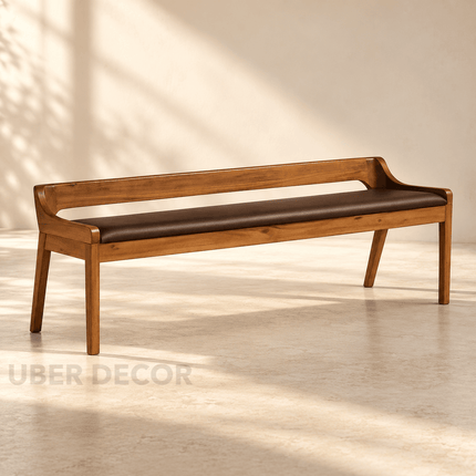 Deccan Luxe Solid Wood Contemporary Curved Back Bench Customisable Modern Classic Seating for Dining Living Bedroom and Entryway