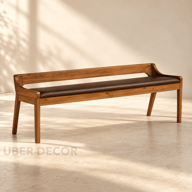 Deccan Luxe Solid Wood Contemporary Curved Back Bench Customisable Modern Classic Seating for Dining Living Bedroom and Entryway