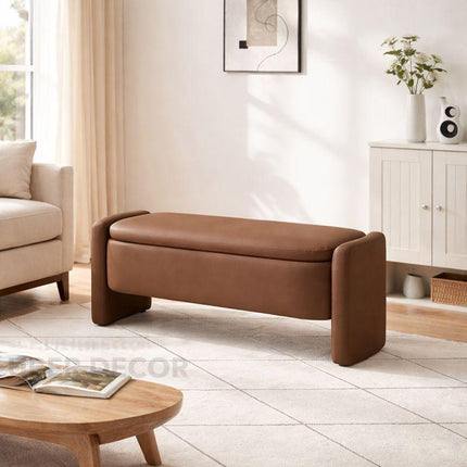 Nahla Oval Storage Bench with Lift Top – Contemporary Minimalist Organizer for Living Rooms, Entryways & Bedrooms