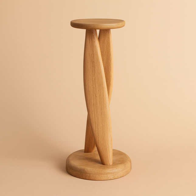 The Helix Stand – Custom Sculptural Wooden Side Table with Twisted Base in Mid Century Modern Organic Style for Living Room or Sofa Side Use