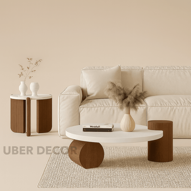 Chenab River Mid Century Modern Minimalist Wooden Round Center Table for Living Room - Uber Decor