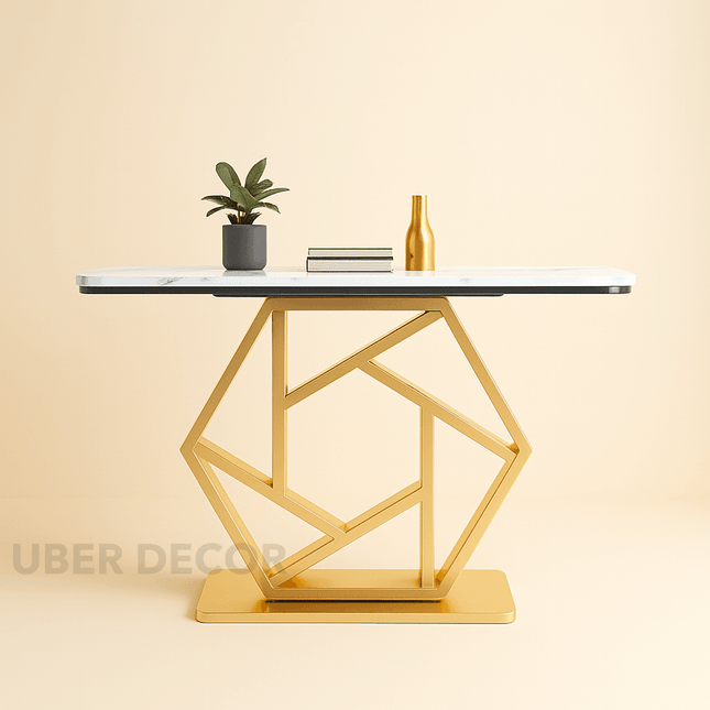 Orion Crest Side Table – Custom Black or White Marble Top with Gold Geometric Base Mid‑Century Glam Accent For Entryway & Hallway