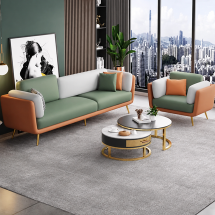 Lyon 3-Seater Modern Sofa Two-Tone Designer Couch with Robust Frame & Gold Legs for Living Room