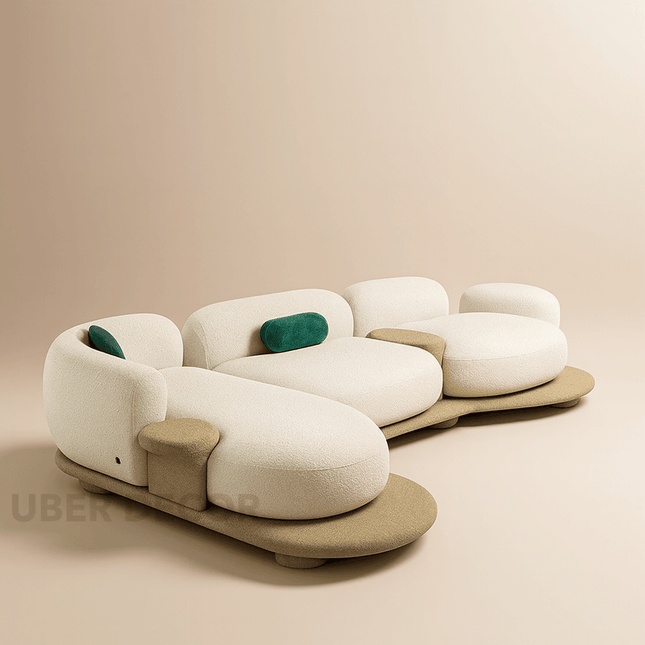 Bordeaux Designer Sofa Modern Japandi Luxury Couch with Sculptural Chaise Form  Customizable Made-to-Order Living Room Sofa