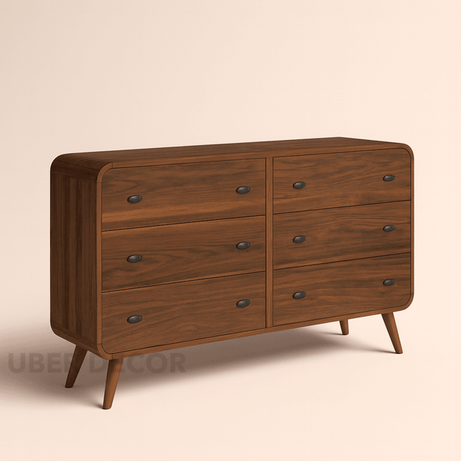 Milo Curve Mid Century Modern Solid Wood Chest of Drawers – Rounded Corners, Customizable Finish – Ideal for Bedroom, Living Room & Entryway