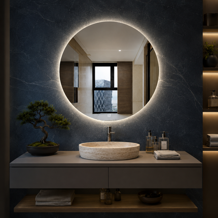 Sunburst Round Frameless Front or Backlit LED Mirror- Touch Sensor Mirror for Bathroom and Bedroom