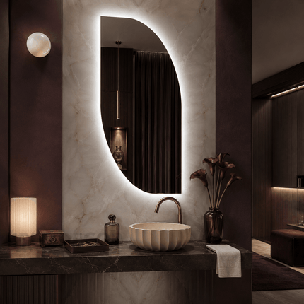 Alina Asymmetrical LED Mirror – Frameless Wall Hanging Mirror with Front or Back Lit for Vanity & Bathroom