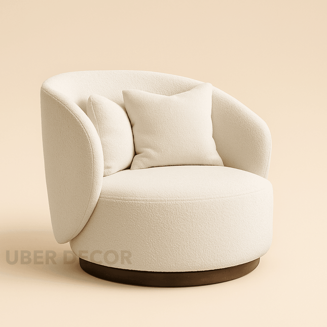 Amira Modern Fuzzy Boucle Swivel Accent Chair- Round Barrel Armchair Upholstered Chair for Bedroom, Reading, Waiting, Living Room