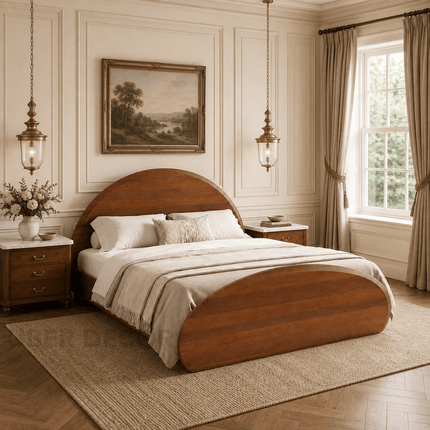 Warm Arc Bed – Curved Wooden Frame Arch-Inspired Minimalist Bed