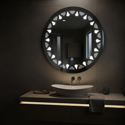 Gleamia Diamond round led mirror frontlit or backlit touch button led frameless bathroom vanity mirror