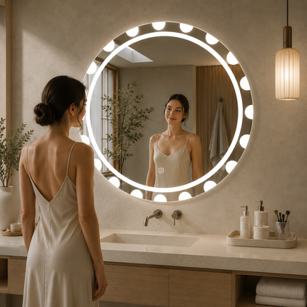 Auronda round led mirror- 3-colour touch button front or back lit frameless bathroom vanity mirror