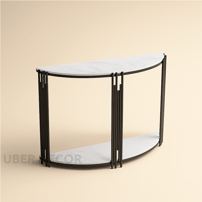 Orvella Curve Console Table – Semi-Circle Modern Console with Sintered Stone Shelves for Entryways & Living Spaces