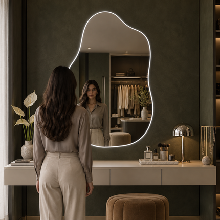 Cove Frameless Pebble LED Mirror with Front or Back Lit for Modern Vanity Spaces