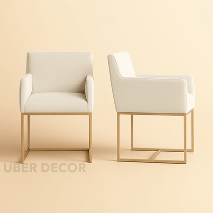 Solyn Modern Dining Chair Set of 2 Contemporary Metal Base Custom Made Design Ideal for Dining Room Formal Lounge - Uber Decor