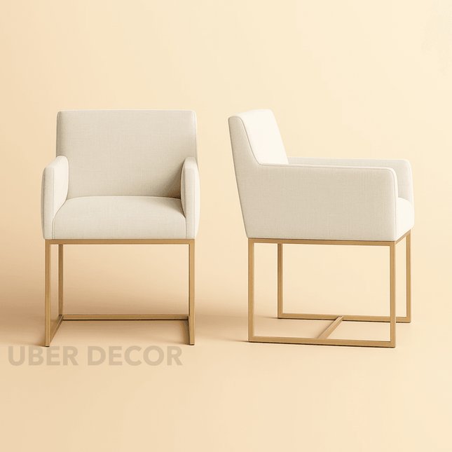 Solyn Modern Dining Chair Set of 2 Contemporary Metal Base Custom Made Design Ideal for Dining Room Formal Lounge - Uber Decor