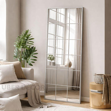 PanePerfection Window-Style Metal Frame Grid Style Full-Length Mirror for Foyer, Bedroom or Balcony