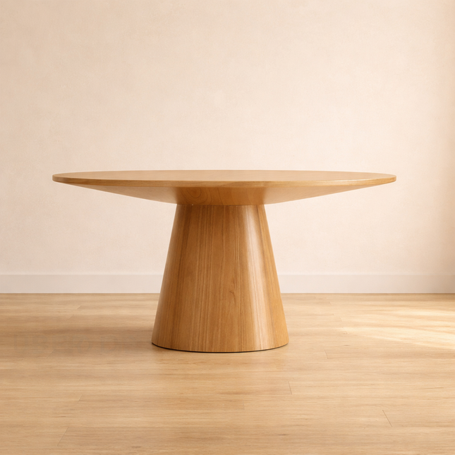 Crestara Round Solid Wood Dining Table Scandinavian Japandi Pedestal Base Minimalist Dining Table for Dining Room