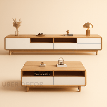 Viano Plain – Modern Coffee Table, Nordic Inspired  TV Unit with Rounded Edge Design