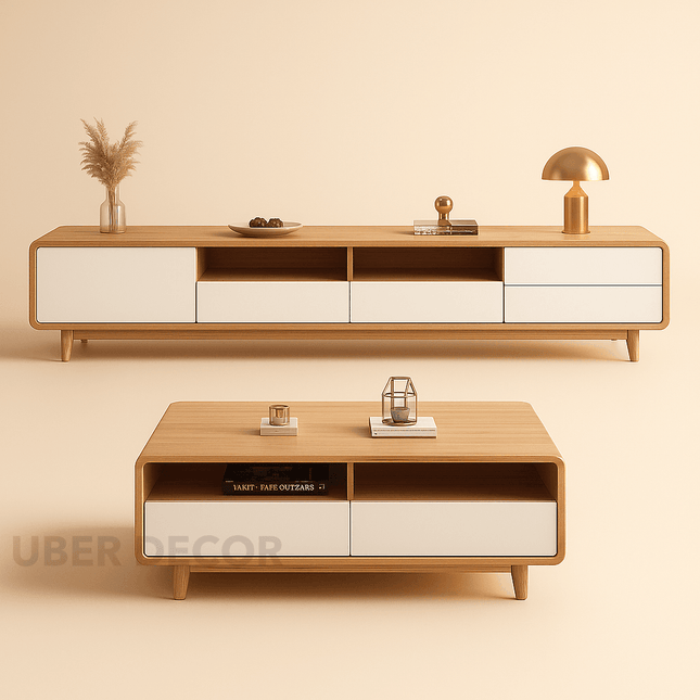 Viano Plain – Modern Coffee Table, Nordic Inspired  TV Unit with Rounded Edge Design
