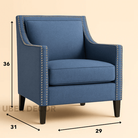 Rhesia- Traditional Style Square Shaped Embellished Upholstered Armchair for Living Room or Study - Uber Decor