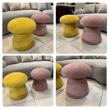 Button Mush- Mushroom Shaped Ottoman Stool Chair -  Boucle Fabric Modern Furniture Design for Living Room Seating