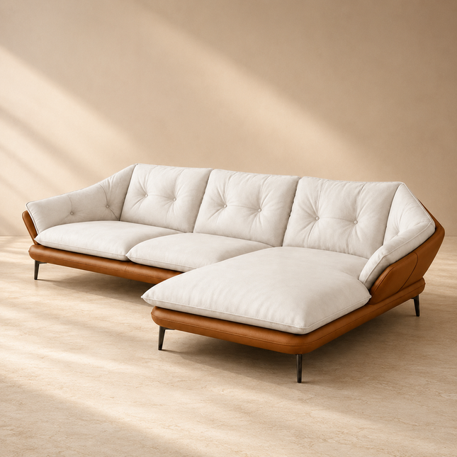 Troy Japandi Wabi Sabi Modern Sofa with Lounger, Luxury Sectional Sofa Couch for Living Room