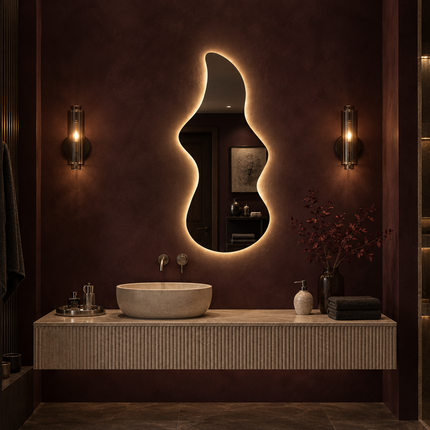 Ember Sculptural Frameless LED Wall Mirror with Front or Back Lit for Modern Interiors