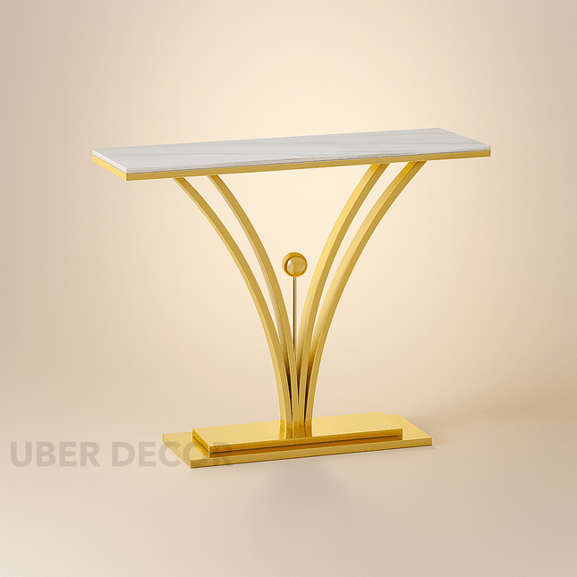 Aurion Wave Console Table – Custom Marble Top with Sculptural Arched Base Mid‑Century Modern Accent