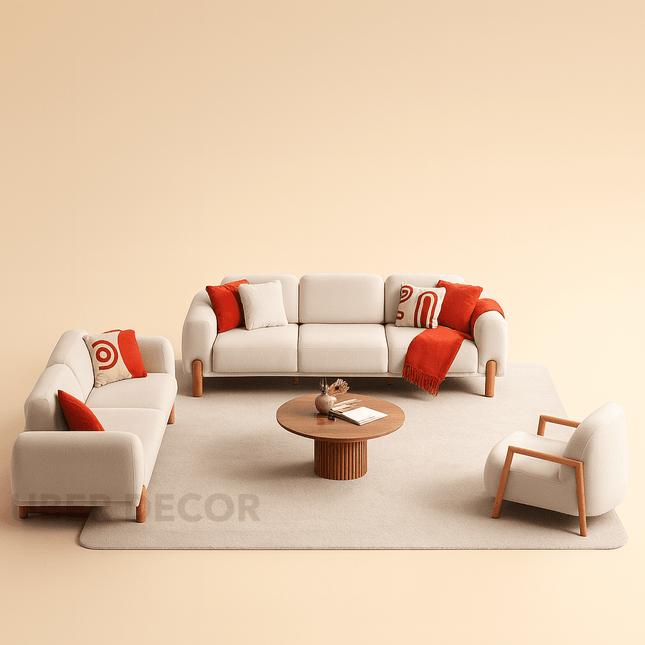 Winnipeg Luxury Modern Sofa Set with Wooden Legs and Plush Upholstery Customisable Designer Sofa for Living Room