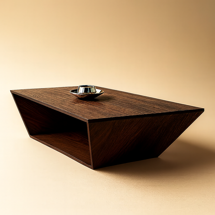 Detroit Coffee Table, Modern Geometric Wooden Center Table with Storage Shelf for Living Room