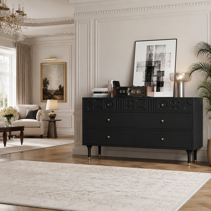 GeoForm Modern Dresser features artistic carved drawer fronts, spacious 6-drawer storage and contemporary style for bedrooms and living rooms