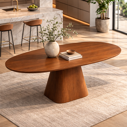 Nordvale Oval Dining Table Mid Century Modern Contemporary Design Sculptural Pedestal Base Ideal for Dining Room