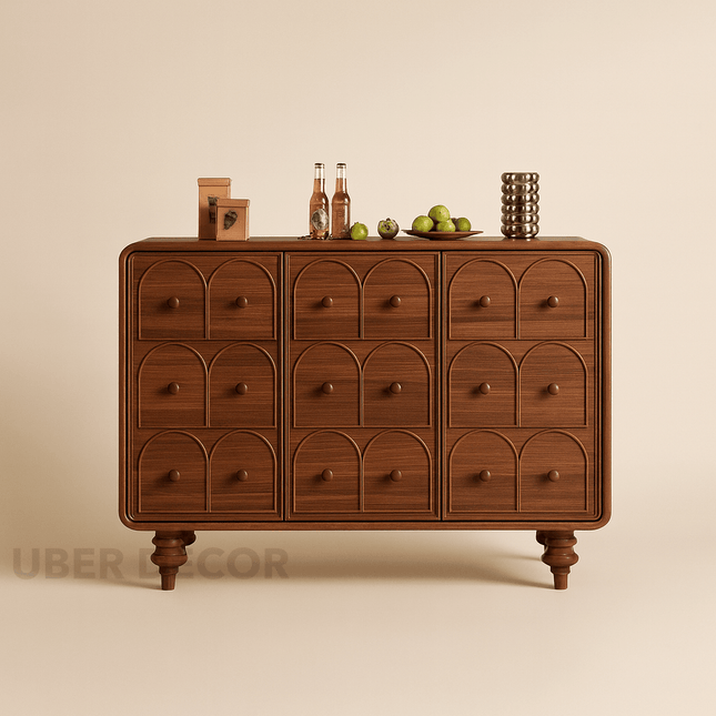 Arco Arch Mid Century Modern Solid Wood Cabinet – Handcrafted Arched Panels Ideal for Living Room, Dining Room & Entryway