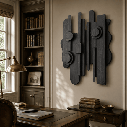 Linear Rhythm Sculptural Wooden Wall Art – Modern Vertical Relief for Living Room