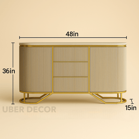 Marseille Entryway Table – Ribbed Cabinet with Gold PVD Frame Mid‑Century Modern Accent - Uber Decor