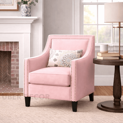 Rhesia- Traditional Style Square Shaped Embellished Upholstered Armchair for Living Room or Study