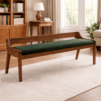Deccan Luxe Solid Wood Contemporary Curved Back Bench Customisable Modern Classic Seating for Dining Living Bedroom and Entryway
