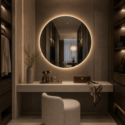 Refloria round led mirror- 3-colour touch button front-lit or backlit frameless bathroom vanity mirror