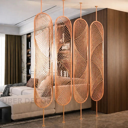 ORIEL Stainless Steel Decorative Room Divider With Curved Linear Pattern For Living Room Foyer Lounge And Statement Interior Spaces