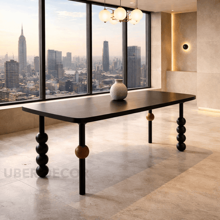 Eclat Noir Rectangular Dining Table Contemporary Artistic Design Wooden Accented Sculptural Legs Ideal for Dining Room