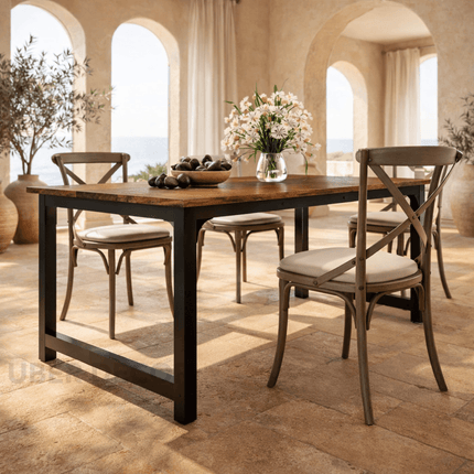 Homestead Forge Dining Table – Rustic Industrial Charm for Warm Gatherings
