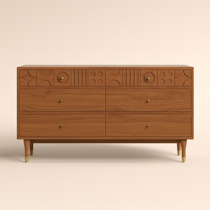GeoForm Walnut Modern Dresser – Artistic Carved 6-Drawer Storage Cabinet